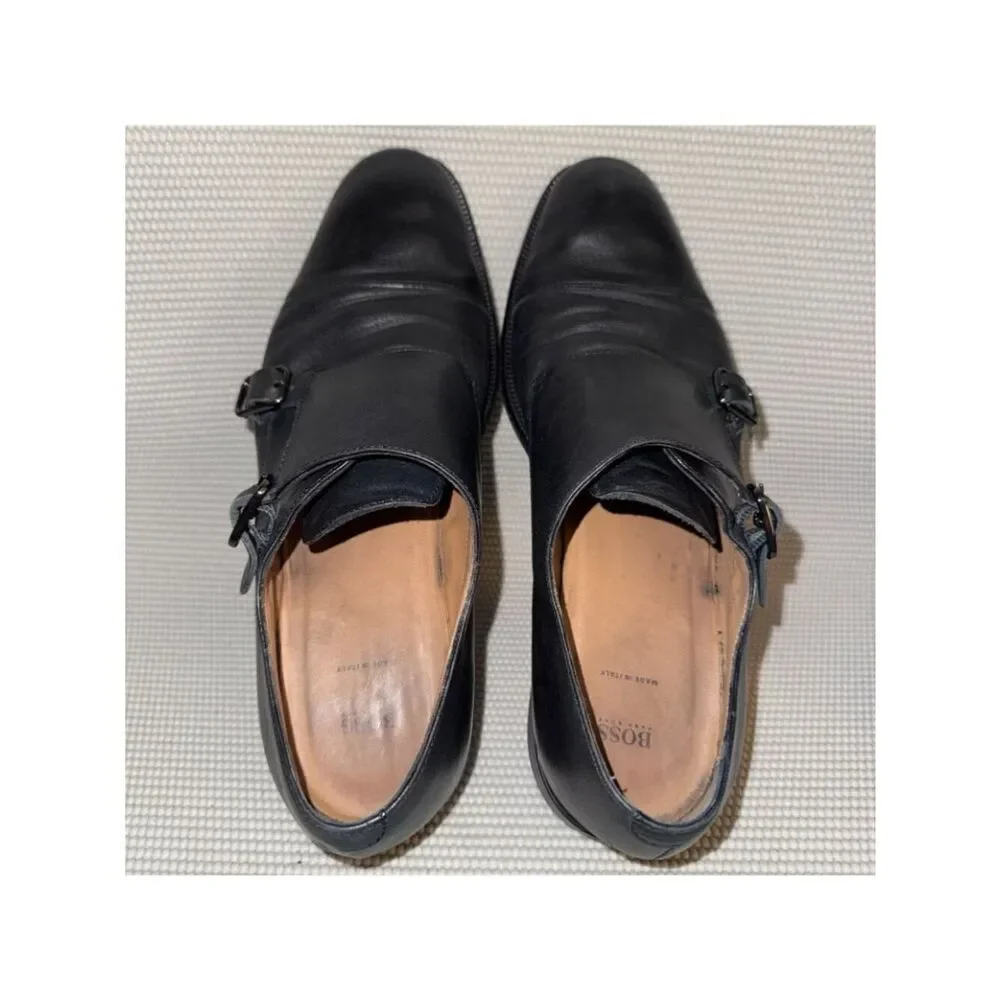 Hugo Boss Monk Double Strap Black Leather Comfort Dress Shoes Men’s Size 9 (42)